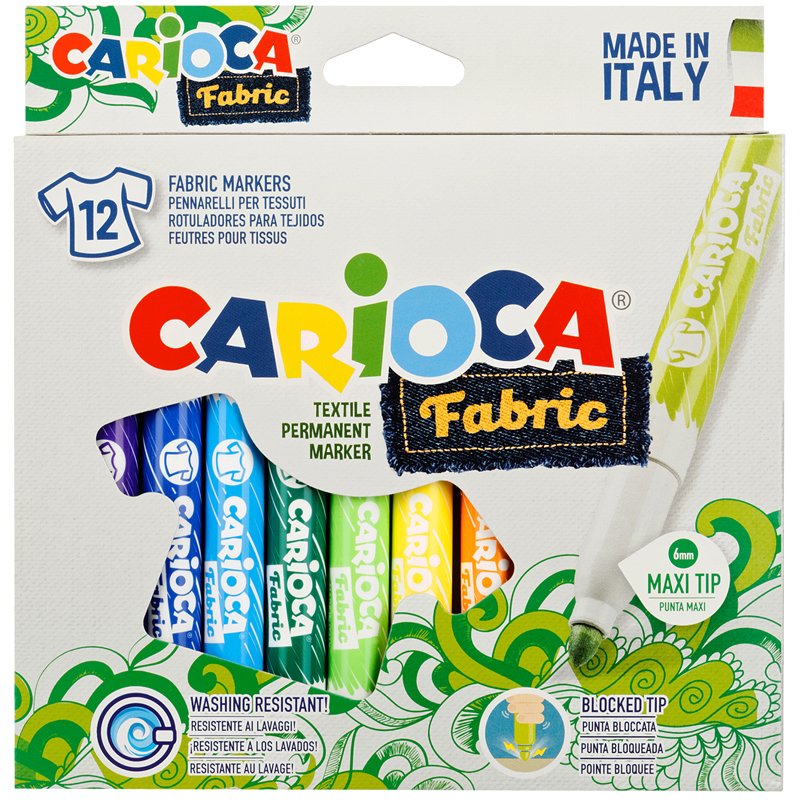 превью Набор фломастеров для ткани Carioca «Fabric Liner» 12цв., картон. уп., европодвес