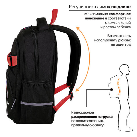 Рюкзак BRAUBERG MOTION, 2 отделения, 3 кармана, «Calm capy», СВЕТЯЩИЙСЯ, 41×28х17 см