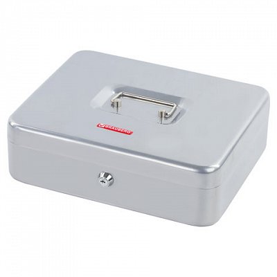 Ящик для денег, ценностей, документов, печатей, 90×240×300 мм, ключевой замок, серебристый, BRAUBERG