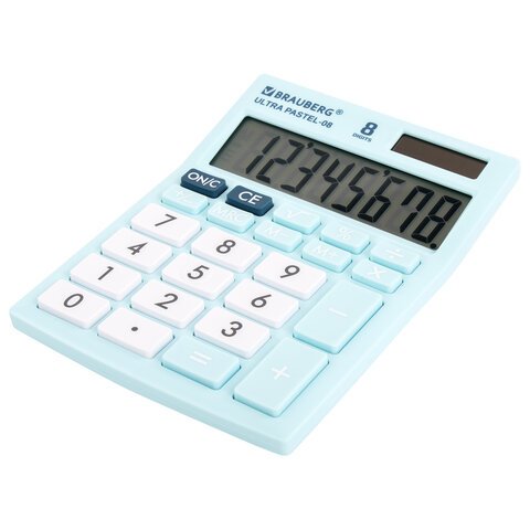 Калькулятор настольный BRAUBERG ULTRA PASTEL-08-LB, КОМПАКТНЫЙ (154×115 мм), 8 разрядов, двойное питание, ГОЛУБОЙ