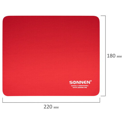 Коврик для мыши SONNEN «RED», резина + ткань, 220×180х3 мм