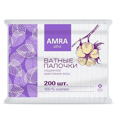 Палочки ватные Amra 200 штук в упаковке