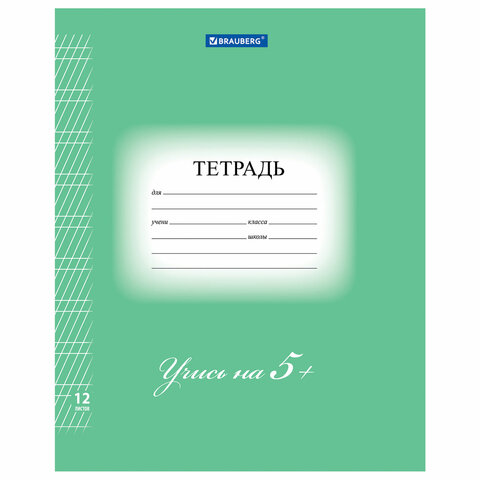 превью Тетрадь 12 л. BRAUBERG ЭКО «5-КА», частая косая линия, обложка картон, ЗЕЛЕНАЯ