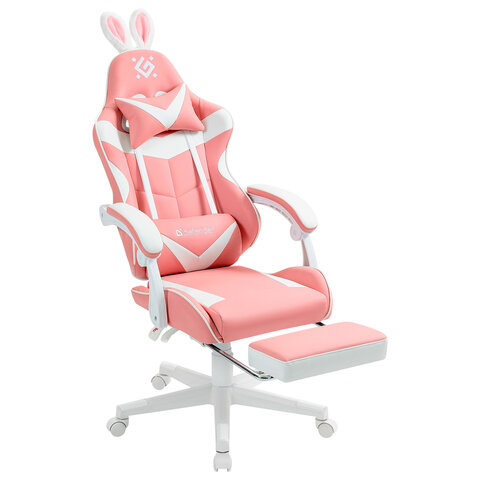 Кресло компьютерное DEFENDER Irifi, 2 подушки, подставка для ног, экокожа, розовое/белое, ш/к 26630