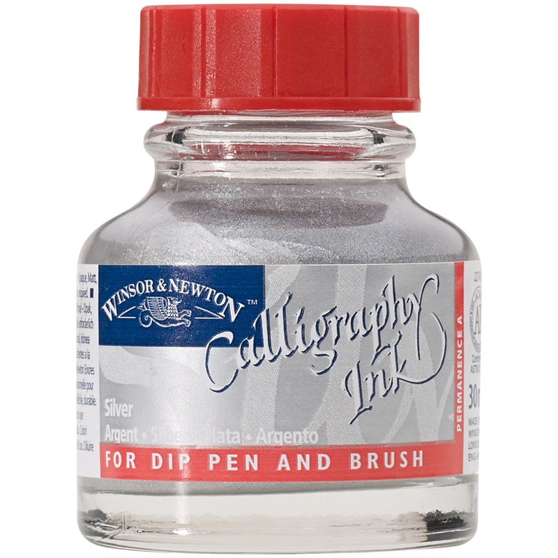 превью Тушь Winsor&Newton для каллиграфии (красная крышка), 30мл, серебряная