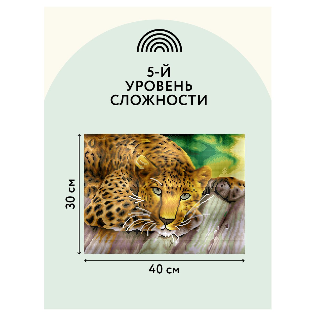 Алмазная мозаика ТРИ СОВЫ «Леопард», 30×40см, холст, картонная коробка с пластиковой ручкой