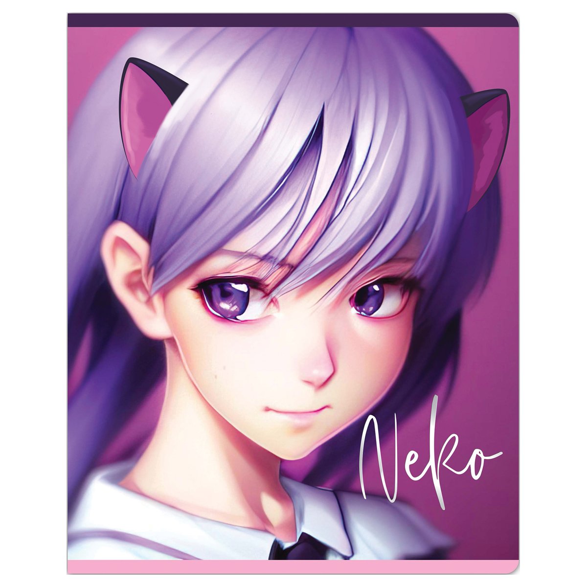 Тетрадь 48л., клетка MESHU «Neko», софт-тач ламинация, тиснение фольгой