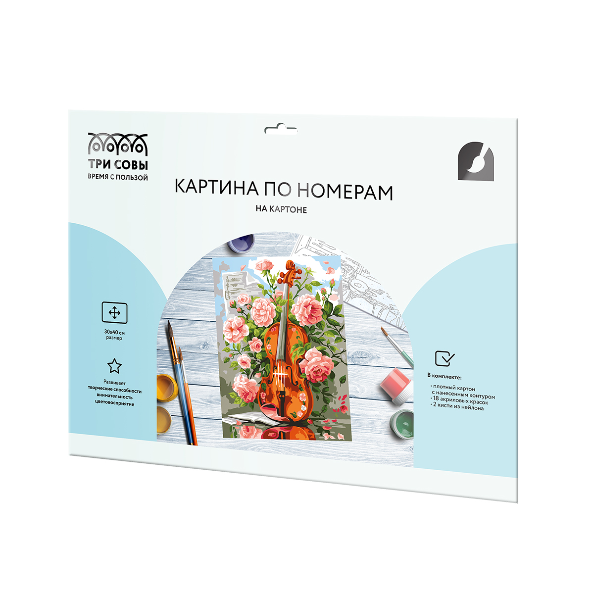 Картина по номерам на картоне ТРИ СОВЫ «Скрипка», 30×40, с акриловыми красками и кистями