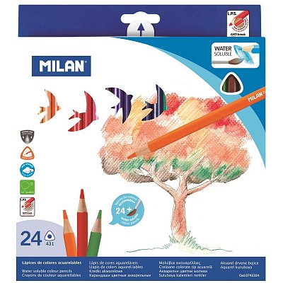 Карандаши цветные акварельные Milan 24 цвета трехгранные