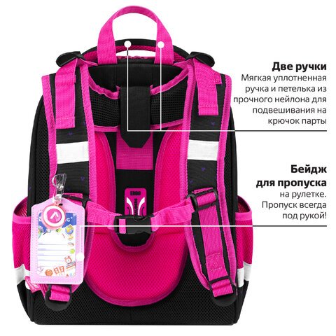 Ранец BRAUBERG PREMIUM, 2 отделения, с брелоком, «Space sweets», LED-ЛАМПОЧКИ, 38×29х16 см