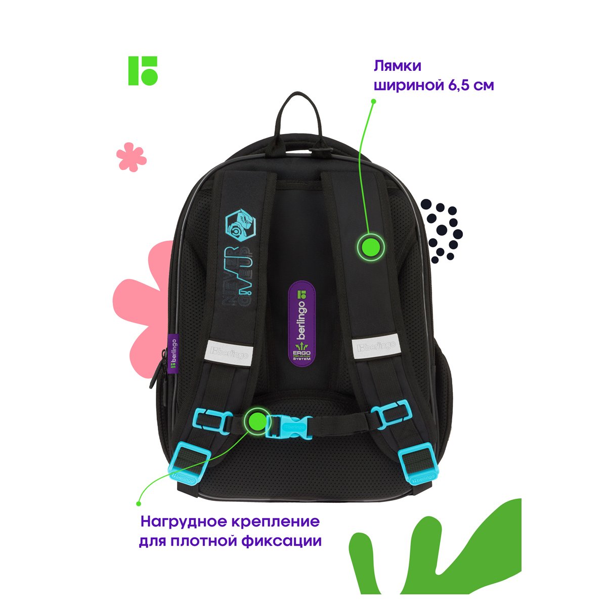 Ранец Berlingo Expert Mini «Warrior Robot» 36×27×14см, 2 отделения, 2 кармана, анатомическая спинка, мешок для обуви