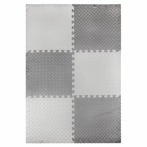 превью Коврик-пазл напольный 1.5×1 м, 6 шт., 50×50 см, толщина 1 см, серый, светло-серый, ЮНЛАНДИЯ