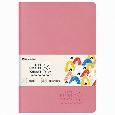 Тетрадь 48 л. в точку обложка кожзам SoftTouch, сшивка, A5 (147×210мм), РОЗОВЫЙ, BRAUBERG RAINBOW