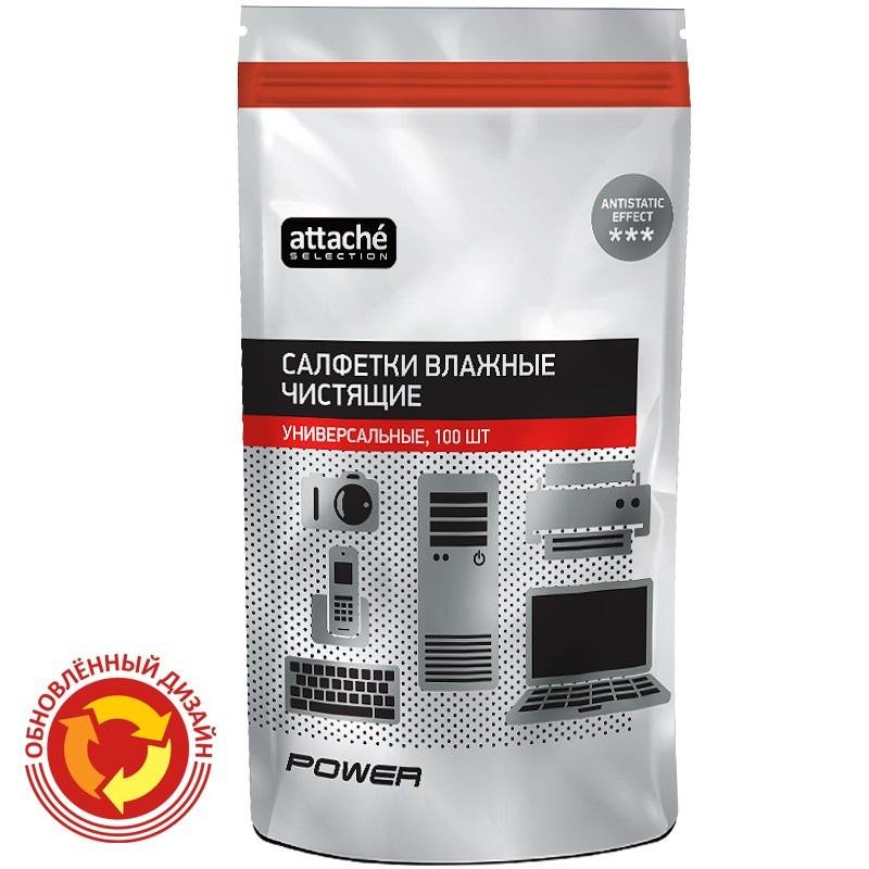 превью Салфетки влажные Attache Selection Power универсальные сменный блок для туб (100 штук в упаковке)