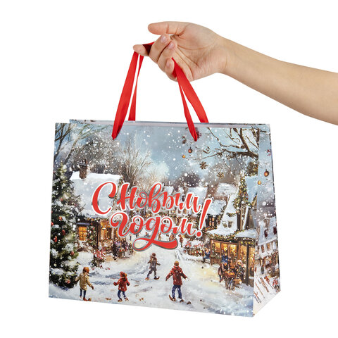 Пакет подарочный НАБОР 4 шт., новогодний, 26×13х32 см, «Winter Wonderland», фольга, ЗОЛОТАЯ СКАЗКА
