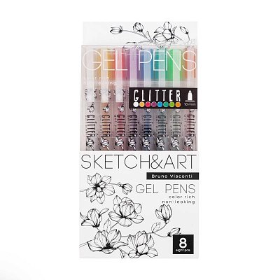Набор гелевых ручек SKETCH&ART Uni Write. GLITTER 1мм, блестки, 8цв 20-0309