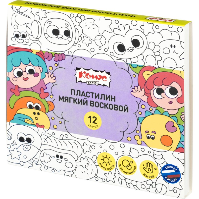 превью Пластилин мягкий восковой Комус Класс Миники 12 цв/наб, 180 г, со стеком