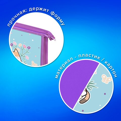 Папка для тетрадей ПИФАГОР А4, 1 отделение, картон/пластик, на молнии, «Cat friends»
