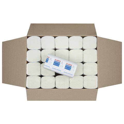 Полотенца бумажные 250 шт., LAIMA (H3), UNIVERSAL WHITE PLUS, 1-слойные, белые, КОМПЛЕКТ 20 пачек, 23×21, V-сложение, 111344