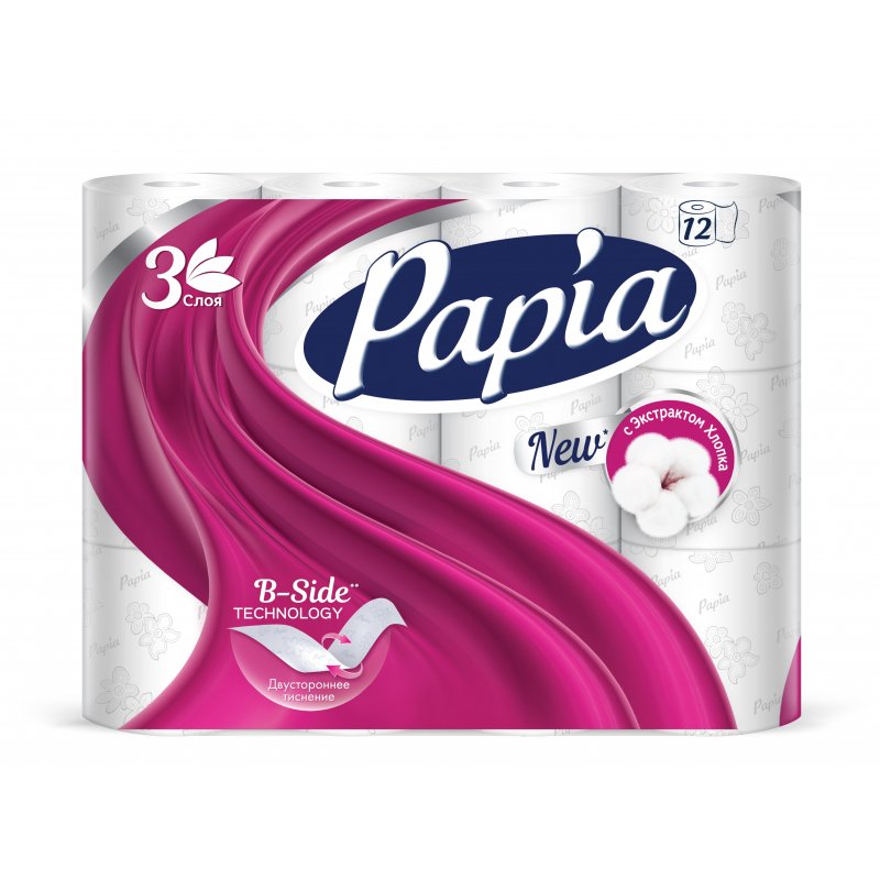 Бумага туалетная Papia (3-слойная, белая, 12 рулонов в упаковке)