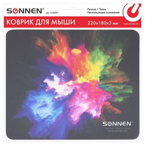 Коврик для мыши SONNEN «EXPLOSIVE», резина + ткань, 220×180х3 мм