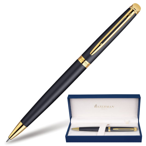 превью Ручка подарочная шариковая WATERMAN «Hemisphere Matt Black GT», черный матовый лак, позолоченные детали, синяя, S0920770