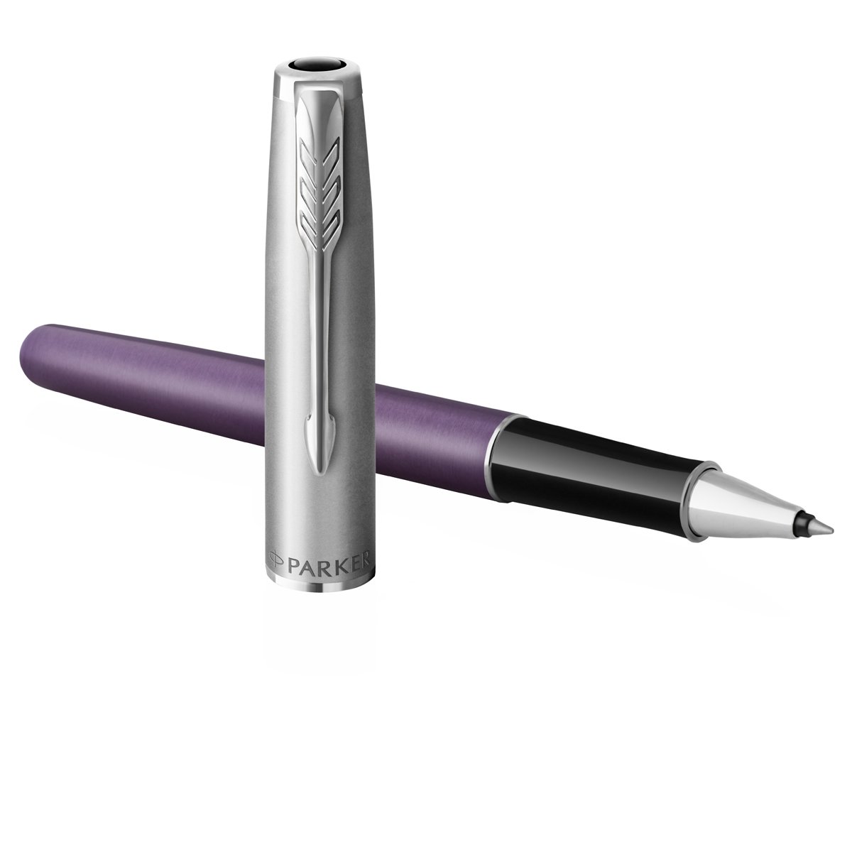 превью Ручка-роллер Parker «Sonnet Sand Blasted Metal&Violet Lacquer» черная, 0.5мм, подарочная упаковка