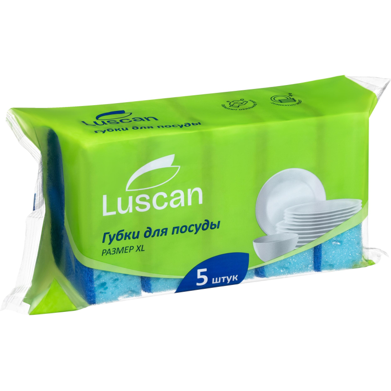 Губки для мытья посуды крупнопористые Luscan 100×70х35 мм 5шт/уп