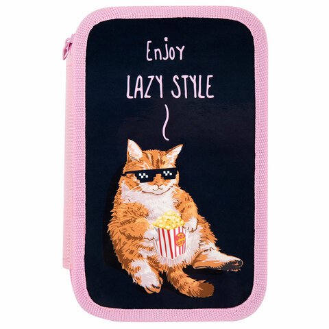 Пенал ПИФАГОР, 3 отделения, ламинированный картон, 19×11 см, «Lazy cat»