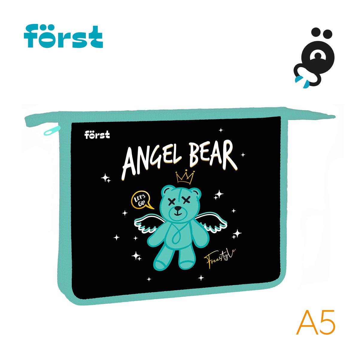 Папка для тетрадей 1 отделение, А5 Först «Angel bear», 240×205×40мм, пластик, на молнии