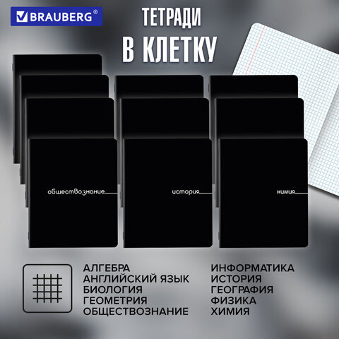 Тетради предметные, КОМПЛЕКТ 12 ПРЕДМЕТОВ, 48 л., обложка картон, BRAUBERG «BLACK»