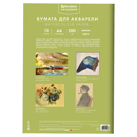 Папка для акварели А4, 10л., 200 г/м2, 210×297мм, BRAUBERG АКАДЕМИЯ, «Апельсины»