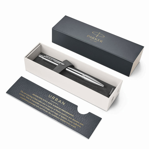 Ручка шариковая PARKER «Urban Premium Silvered Powder CT», корпус серебристый, хромированные детали, синяя