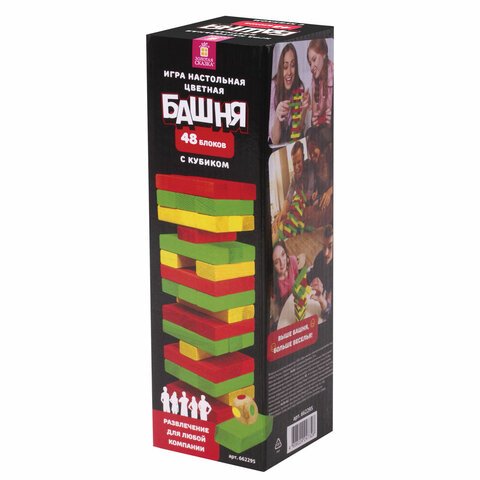 Игра настольная «ЦВЕТНАЯ БАШНЯ»48 окрашенных деревянных блоков + кубикЗОЛОТАЯ СКАЗКА662295
