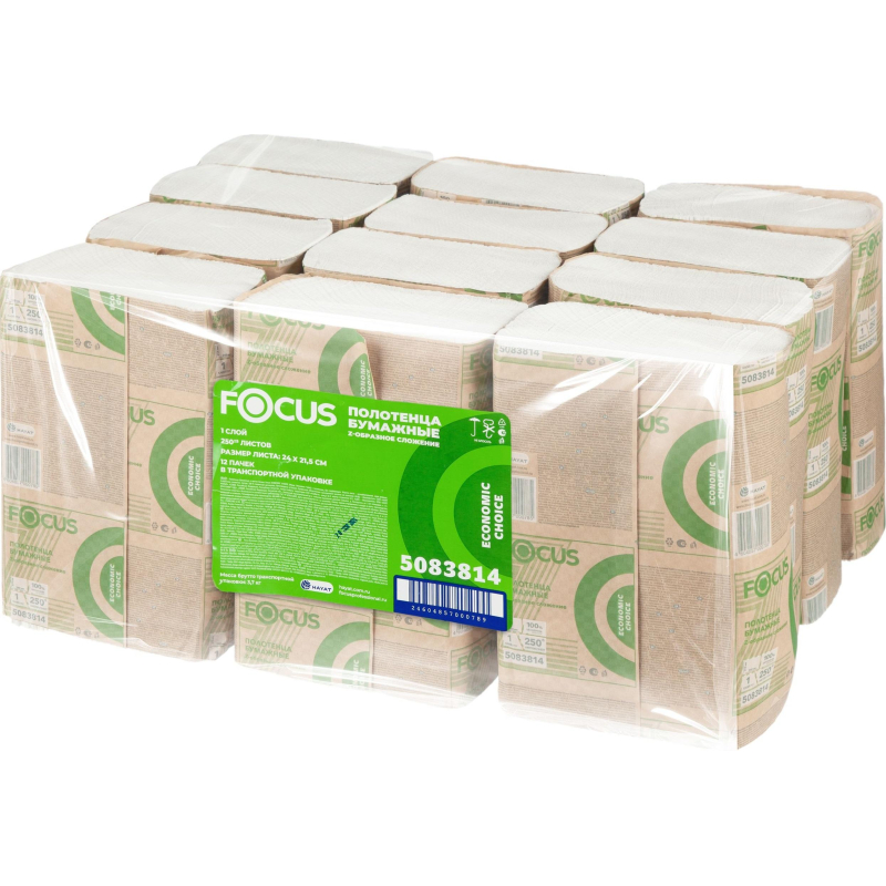 Полотенца бумажные д/дисп. FOCUS Eco Z-сл 1сл 24×21.5см 250л/12пач/уп