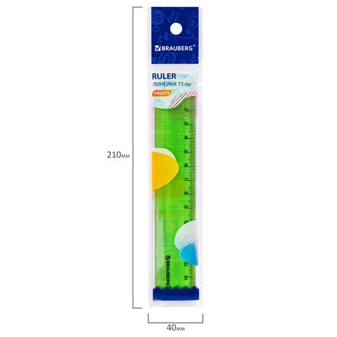 Линейка пластиковая 15 см BRAUBERG «FRUITY»тонированнаяассорти210765 ...