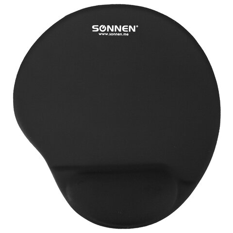 Коврик для мыши с подушкой под запястье SONNEN, полиуретан + лайкра, 250×220х20мм, черный