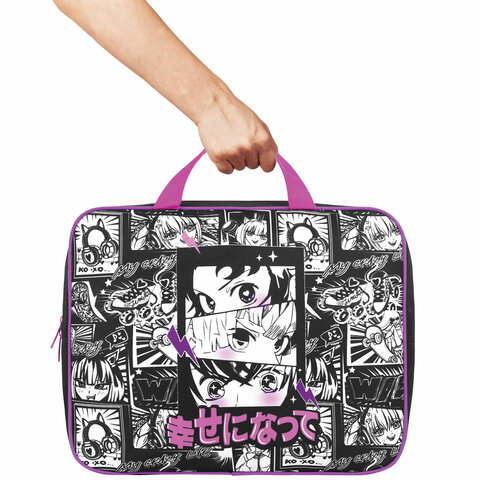 Папка на молнии с ручками BRAUBERG А4, 1 отделение, полиэстер, 80 мм, «Anime movie»