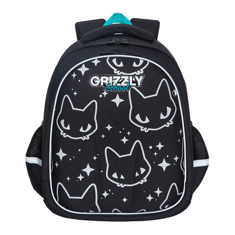 Ранец GRIZZLY анатомическая спинка, c брелоком, для девочек, «STAR CAT», 36×28х20 см