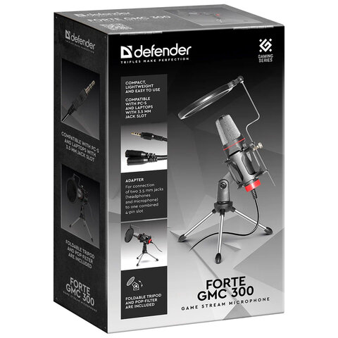 Микрофон игровой DEFENDER Forte GMC 300, кабель 2.4 м, 120 дБ, с мембраной, для стриминга