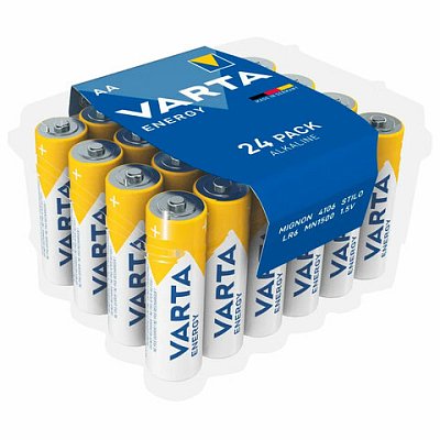 Батарейки алкалиновые «пальчиковые» КОМПЛЕКТ 24 шт., VARTA ENERGY, АА (LR6, 24А), пластиковый бокс