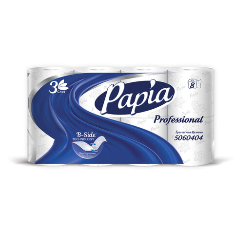 превью Бумага туалетная Papia Professional, 3 сл., мини-рулон, 16.8 м/рул, 8шт, двойн. тиснение, белая