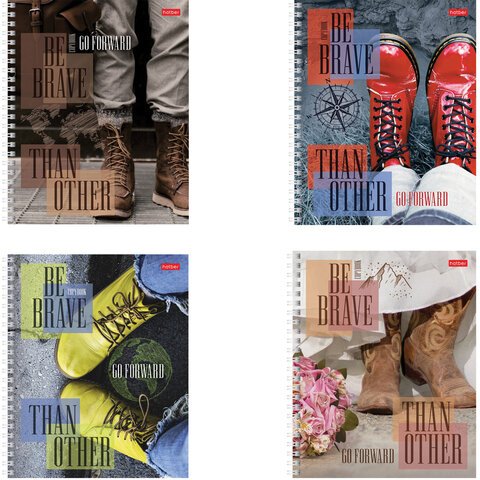 превью Тетрадь А5, 48 л., HATBER, гребень, клетка, обложка картон, «Иди вперёд» (4 вида в спайке)