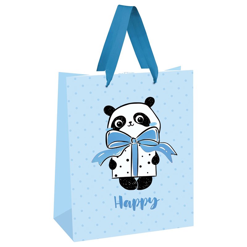 превью Пакет подарочный 26×32×12см MESHU «PandaGift_Blue», отд. фольгой, матовая ламинация