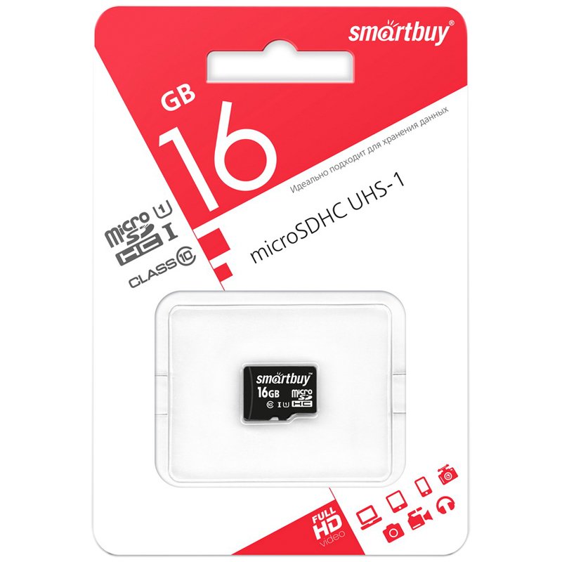 превью Карта памяти SmartBuy MicroSDHC 16GB, Class 10, скорость чтения 10Мб/сек
