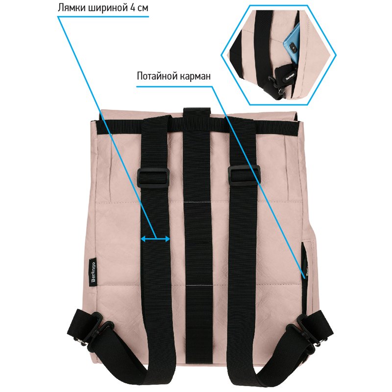Рюкзак Berlingo Trends «Eco pink» 36×28.5×13см, 1 отделение, тайвек