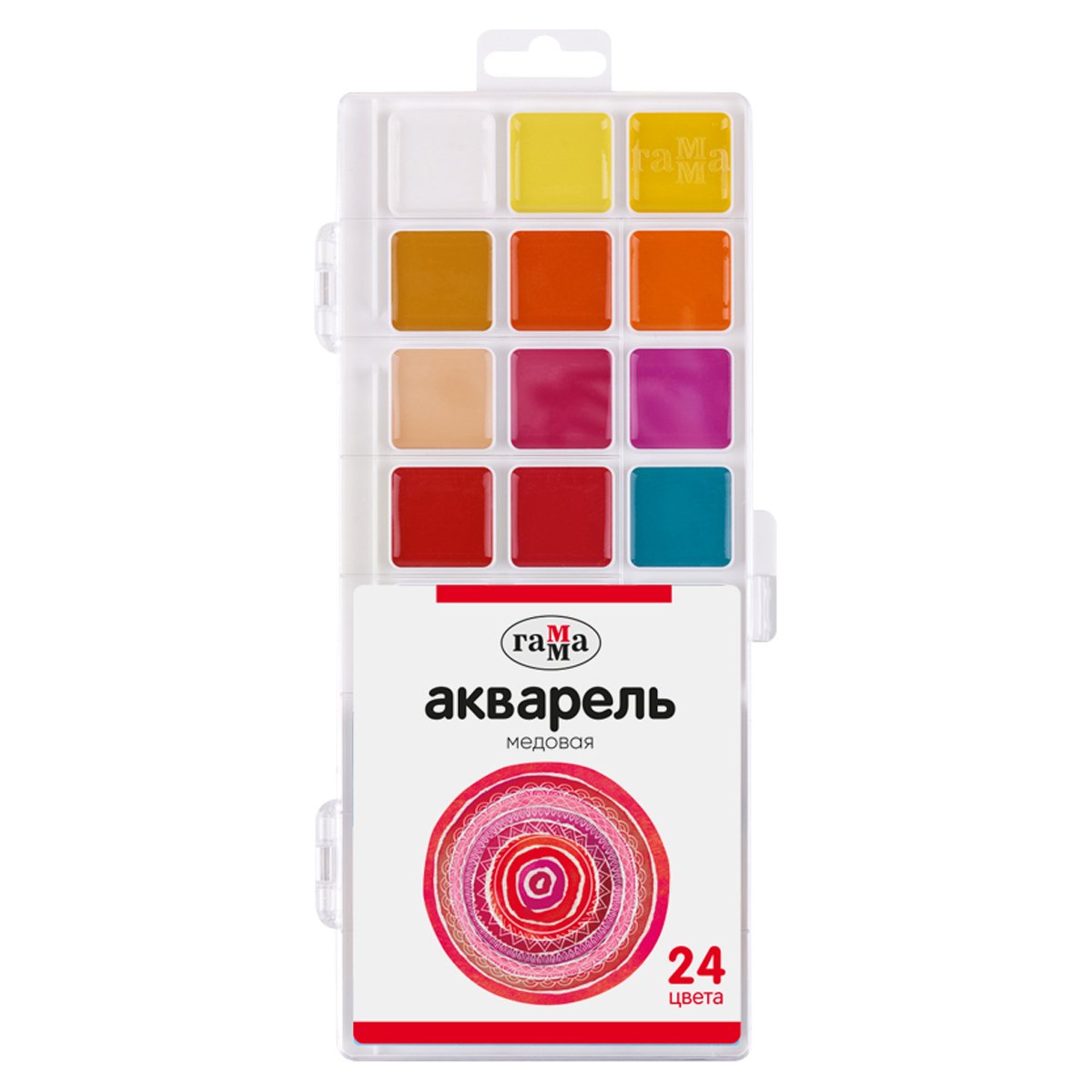превью Акварель Гамма, медовая, 24 цветов, без кисти, пластик. упак., европодвес