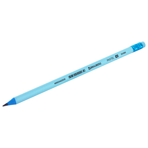 Карандаш чернографитный BRAUBERG «PASTEL», 1 шт., HB, трехгранный, с ластиком
