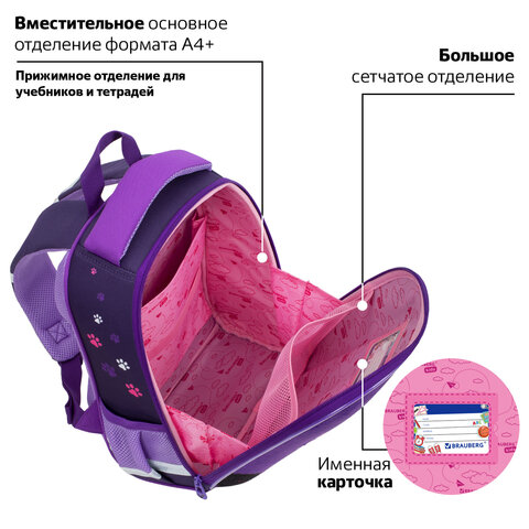 Ранец BRAUBERG KIDS START, 1 отделение, 2 кармана, «Sweet cheeks», велюровая панель, 35×26х13см