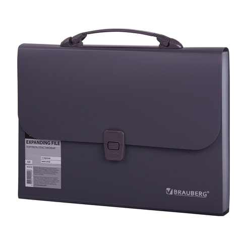 Портфель пластиковый BRAUBERG "Comfort", А4, 327х254х30 мм, 13 отделений, пластиковый индекс, темно-серый